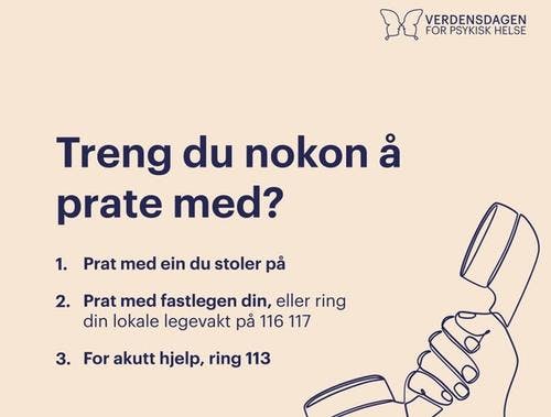 Plakat med oversikt over hjelpetelefonar og chat for vaksne på nynorsk 