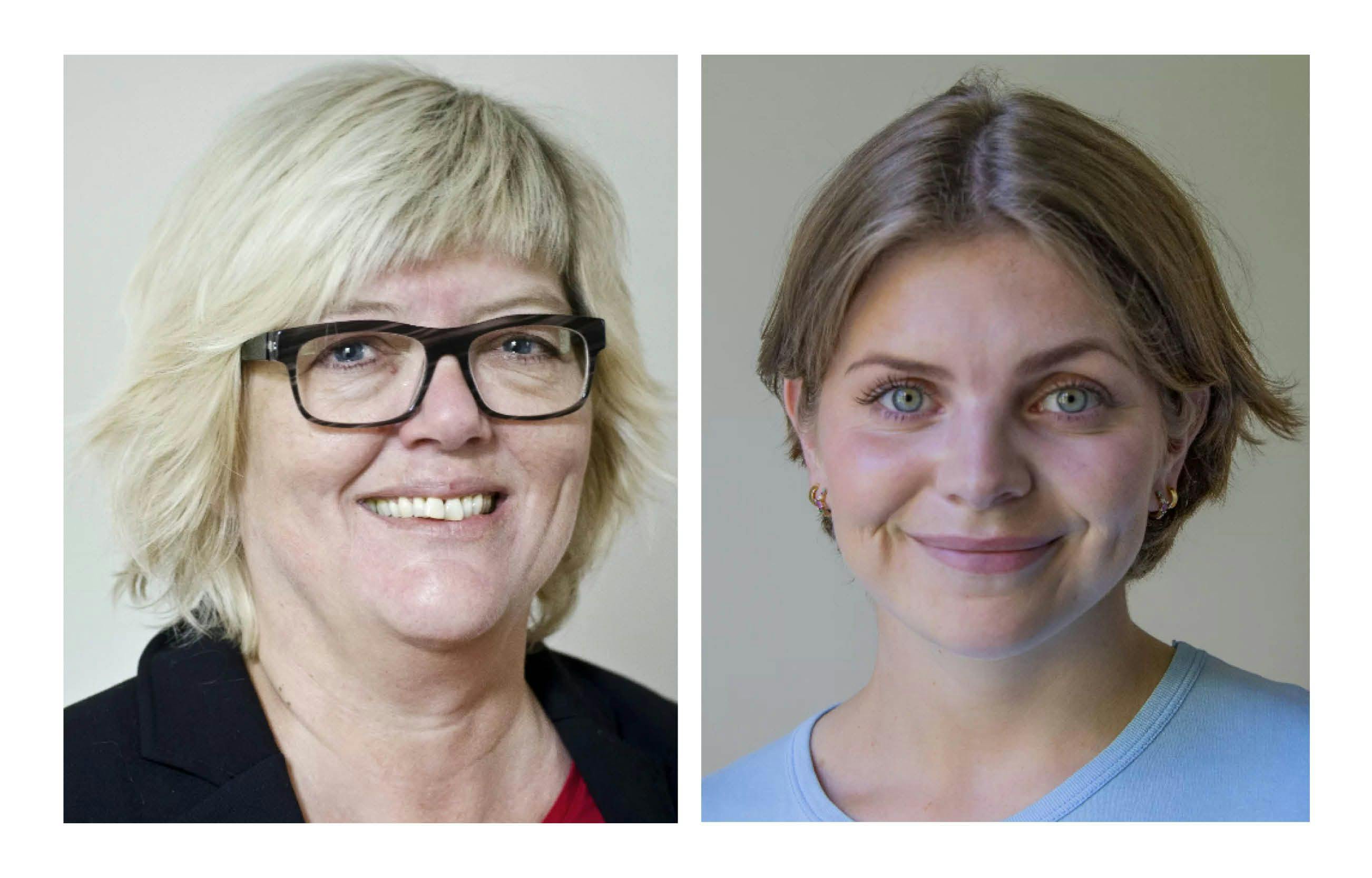 Bilde av seniorforsker Anne Mette Ødegård og forskningsassistent Johanne Stenseth Huseby fra Fafo. Bildet viser to kvinner fra halsen og opp med kortklipt hår som smiler til kamera.